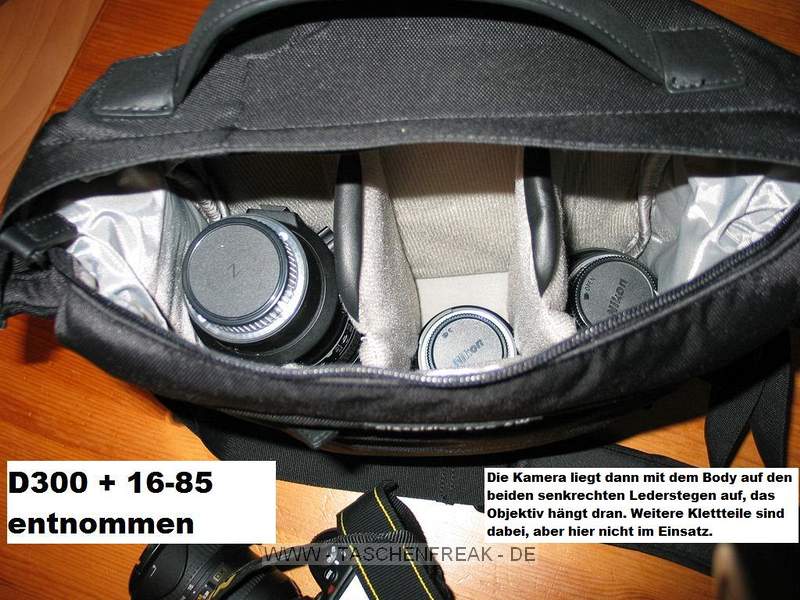 LOWEPRO CLASSIFIED 160\n\nFoto von Oliver - VIELEN DANK!\n\nKommentar:\n\nHallo Jrg,\n\nanbei einige Fotos meines heute erstandenen Lowepro Classified 160. Auf den ersten Blick macht die Tasche einen guten Eindruck. Reingepackt habe ich D300 mit angesetztem 3,5-5,6/16-85 + 2,8/70-200 + 2,8/35-70 + 1,8/85. Dann wre noch Platz fr ein kleines Objektiv oder ein Blitz + reichlich Kleinkram. Alternativ passt die D300 auch mit angesetztem 2,8/70-200 rein - das war fr mich der Grund fr diese Tasche :)) \n\nDie Tasche ist schn kompakt und daduch bequem, lngere Touren habe ich allerdings noch nicht gemacht. Das Kamerafach kann durch Zipper um ca. 4cm in der Tiefe erweitert werden.\n\nGre und Lob fr Deine tolle Seite\nOliver