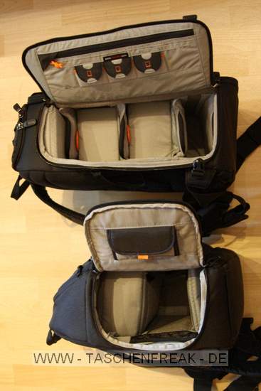 LOWEPRO CLASSIFIED SLING 220 AW\n\nFoto und Kommentar von Oliver Koch - VIELEN DANK!\n\nKommentar:\n\nHallo Jrg,\n\nvielen Dank fr deine tolle Seite, die mir bereits gute Dienste \ngeleistet hat. Nun kann ich auch einmal zur Erweiterung der bersicht \nbeitragen:\n\nIch habe mir den Classified Sling 220 AW gekauft, weil mir zwar das  \nKonzept der Slingshot 300 AW gut gefiel, der Zugriff auf die  \nAusrstung jedoch recht klein war. Auerdem gefiel mir die Anordnung  \nder Unterteilungen beim Slingshot nicht, da ich alle Objektive durch  \ndie seitliche ffnung ereichen wollte.\n\nDie Classified 220 AW kann komplett ausgerumt werden, was eine  \nfreie Einteilung erleichtert und auch eine Nutzung als Daypack  \nermglicht. Bei den Einteilungen gefallen mir besonders die  \nAbdeckungen, die mit einer kleinen orangefarbenen Lasche versehen  \nsind und ermglichen, zwei Objektive bereinander unterzubringen.  \n\nDie Tasche ist stabiler als der Slingshot und hat trotzdem eine  \nwesentlich grere ffnung. Leider ist der Hftgurt nicht  \ngepolstert, dafr lsst er sich aber bei Nichtgebrauch in das  \nRckenteil der Tasche schieben. \n\nNettes Detail sind die Taschen fr  \nSpeicherkarten, die mit einer Anzeige fr leer/voll ausgestattet  \nsind. \n\nDie Stativhalterung ist okay, reicht allerdings bis unter den  \nBoden der Tasche - Absetzen der Tasche mit Stativ drfte also nicht  \nso toll sein...\n\nDas Laptopfach ist recht schmal geraten, die Angabe von LowePro ist  \nda mit 28 cm recht optimistisch ausgefallen - 25 cm habe ich bei mir  \ngemessen.
