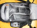 LOWEPRO FLIPSIDE 300\n\nFoto und Text von Marc-Antn Kehr - VIELEN DANK!\n\nKommentar:\n \nHallo,\n\nda ich Taschenfreak genutzt habe um mich fr einen Fotorucksack zu entscheiden, mchte ich gerne etwas zurckgeben, anbei ein paar Fotos und Anmerkungen zum Lowepro Flipside 300:\nErstmal, das Ding ist innen fast grer als auen, ich hatte vorher einen greren Rucksack und war mir nicht sicher ob ich alles in den Flipside reinbekomme was ich brauche (vor allem bei dem 100-400 hatte ich so meine Bedenken), aber wie man sieht passt da schon einiges rein, als da wren:\n\nEOS 5D mit Batteriegriff und Tamron 2,8/28-75 EF 2,8/20mm EF 2,8/24mm EF 100-400L IS 3er Zwischenringsatz & 2x Kenko Konverter Winkelsucher\n4 Cokin Filter P inkl. Halter und Adapterringe Fernauslser Ersatzbatterie Objektivpinsel und Optikpapier Klistierspritze zur Sensorreinigung CF Speicherkarte Rndelmutter Bedienungsanleitung Slik 800G Stativ\n\nDer "Trick mit dem Flip" bei diesem Rucksack funktioniert wirklich gut, man kommt an alles dran und braucht den Rucksack nicht abzunehmen.  Bis jetzt habe ich aber noch keine lngere Tour mit dem Teil gemacht, so da ich wenig ber den Tragekomfort berichten kann.