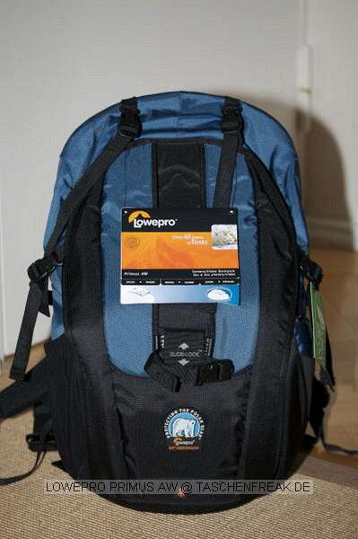 LOWEPRO PRIMUS AW\n\nFoto von Karl-Werner Lorenz - VIELEN DANK!\n\nKommentar des Nutzers:\n\nHallo Jrg,\n\nleider hatte ich mein erste Mail mit den Bildern an info@taschenfreak gesendet\n... daher ist sie wohl nicht angekommen ... Hier also noch einmal die Bilder\nmeines neuen Rucksacks ...\n\nLowepro Primus AW gepackt mit:\nCanon EOS 30D\nCanon EF-S USM 4,0-5,6/17-85 IS incl. Gegenlichtblende	\nCanon EF USM 4,0-5,6/70-300 IS NEU incl. Gegenlichtblende	\nSigma EX 4,0-5,6/10-20 DC C/AF incl. Gegenlichtblende\nals Stativ:	\nVelbon Sherpa Pro CF 640\n\nBeste Gre und weiter so ...\nKarl-Werner
