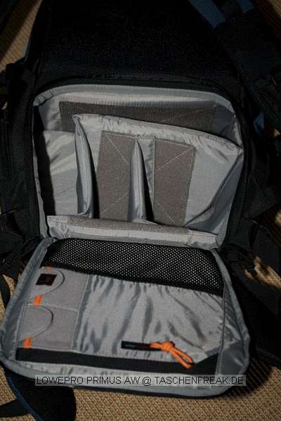 LOWEPRO PRIMUS AW\n\nFoto von Karl-Werner Lorenz - VIELEN DANK!\n\nKommentar des Nutzers:\n\nHallo Jrg,\n\nleider hatte ich mein erste Mail mit den Bildern an info@taschenfreak gesendet\n... daher ist sie wohl nicht angekommen ... Hier also noch einmal die Bilder\nmeines neuen Rucksacks ...\n\nLowepro Primus AW gepackt mit:\nCanon EOS 30D\nCanon EF-S USM 4,0-5,6/17-85 IS incl. Gegenlichtblende	\nCanon EF USM 4,0-5,6/70-300 IS NEU incl. Gegenlichtblende	\nSigma EX 4,0-5,6/10-20 DC C/AF incl. Gegenlichtblende\nals Stativ:	\nVelbon Sherpa Pro CF 640\n\nBeste Gre und weiter so ...\nKarl-Werner