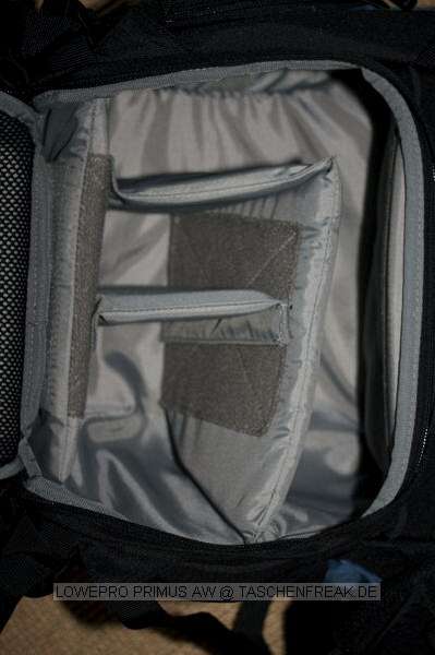 LOWEPRO PRIMUS AW\n\nFoto von Karl-Werner Lorenz - VIELEN DANK!\n\nKommentar des Nutzers:\n\nHallo Jrg,\n\nleider hatte ich mein erste Mail mit den Bildern an info@taschenfreak gesendet\n... daher ist sie wohl nicht angekommen ... Hier also noch einmal die Bilder\nmeines neuen Rucksacks ...\n\nLowepro Primus AW gepackt mit:\nCanon EOS 30D\nCanon EF-S USM 4,0-5,6/17-85 IS incl. Gegenlichtblende	\nCanon EF USM 4,0-5,6/70-300 IS NEU incl. Gegenlichtblende	\nSigma EX 4,0-5,6/10-20 DC C/AF incl. Gegenlichtblende\nals Stativ:	\nVelbon Sherpa Pro CF 640\n\nBeste Gre und weiter so ...\nKarl-Werner