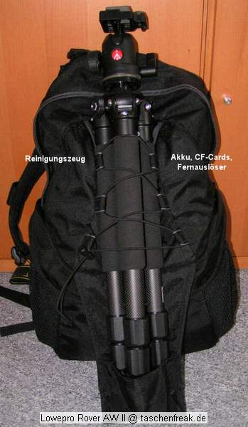 Foto von Daniel (User Shadowzone im DSLR-Forum) - Vielen Dank dafr !\n\nKommentar des Nutzers:\n\nHallo,\n\nich htte hier ein Beispiel, wie man einen Lowepro Rover AWII vollpacken kann, in 2 varianten\n\nwie man sieht, passt sogar ein Sigma 50-500 rein! ;)\n\nbin brigens im DSLR-Forum als "shadowzone" unterwegs, sollte das relevant sein :)\n\nhoffe ihr knnt das gebrauchen!\n\n\nlg,\nDaniel