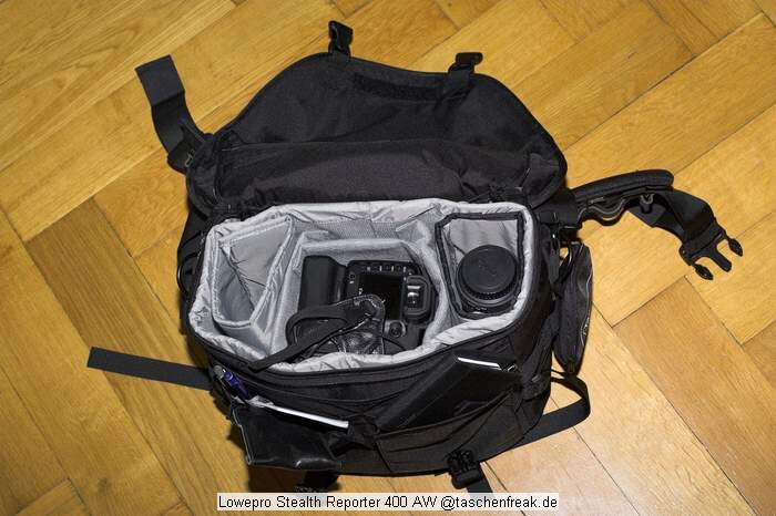 Foto von Sebastian Konrad - VIELEN DANK !\n\nKommentar des Nutzers:\n\nso, nachdem du mir mit deiner tollen Taschendatenbank so oft geholfen hast und ich jetzt mal ein Taschenmodell habe, dass noch nicht in deiner Liste aufgeführt ist, schicke ich dir ein paar Bilder davon.\n \nEs handelt sichh um die Lowepro Stealth Reporter 400 AW (also die alte ohne "Digital") mit S&F Deluxe Waistbelt.\n \nIch hab die Bilder etwas kleiner gemacht, ich hoffe das ist in Ordnung so.