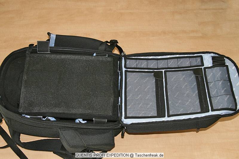 Quentis Profi Expedition\n\nEinsender wnscht Anonym zu bleiben.\n\nKommentar des Nutzers:\n\nWie die Bilder zeigen ist ein Laptopfach, ein weiteres CF Karten-Filter-Putzutensilien Fach und das grosse Fach fr 2 Body und ca 5 Linsen vorhanden! Auf dem rechten Trger ist ein Handyfach auf der linken Seite des Rucksacks eine Getrnketasche 0,7l,auf der rechten Seite ein Fach fr nen Blitz zb! Bauchgurt und Stativgurt ist ebenfalls vorhanden!\nNeupreis war um die 170.