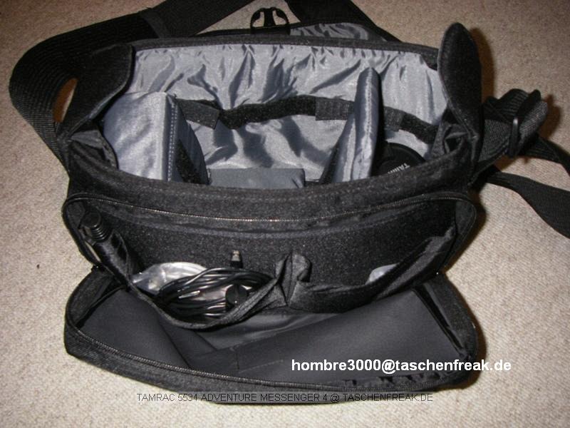 Tamrac 5534 - Adventure Messenger 4\n\nFoto von User Hombre3000 - Danke fr Dein Mail.\n\nKommentar des Nutzers:\n\n  Aussenmasse: 340 x 150 x 250mm\n  Farbe: grau/schwarz\n  Gewicht: 730g\n  Innenmasse: 280 x 100 x 230mm\n\nIn der Tasche habe ich untergebracht:\n\n-	Canon EOS 400D mit Kit Obkejtiv 18-55mm\n-	Tamron 28-200mm \n-	Kleine Kompakte Digitalkamera: Pentax Optio\n-	Canon und Pentax Ladegert\n-	Etliches Zubehr wie: USB Kabel,  etliche SD und CF Karten, DeusEx Blasebalg, Lenspen und weiter Kleinigkeiten.\n\n\nEs ist noch ausreichen Platz fr ein Handy oder kleinen Imagetank im Seitenfach.\nDes Weiteren wrde man ohne Probleme noch ein 3tes kleines Objektiv wie z.B. die Kit Linse, unterbringen.\n\nDie Tasche wirkt recht sportlich und schaut nicht aus wie eine normale Fototasche.\nEine gute Polsterung ist ebenfalls vorhanden.\n\nDer Preis von 40 ist meiner Meinung nach fr dieses Modell angemessen und keineswegs zu teuer.\nDie Tasche bekommt eine ganz klare Kaufempfehlung.