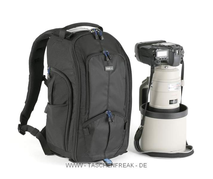 THINK TANK PHOTO - STREETWALKER PRO\n\nFoto von Think Tank Photo USA - Erwin Brian - VIELEN DANK!\n\nKommentar des Herstellers bei Ankndigung (leider nur in Englisch):\n\nThink Tank Photo has launched a new concept in backpacks, the StreetWalker series.  The three StreetWalker backpacks are designed for quick access to bodies with lenses attached for active shooting, while maintaining an especially slim profile.  Their unique contoured design solves a significant problem experienced by photographers shooting in urban and other crowded environments: getting the shot in spaces that allow little room for navigating.  \n\nStreetWalker Pro -- This backpack is designed for a Pro Size DSLR with up to a 400 2.8 attached, or a 70-200 2.8 attached and hood in position.  It also includes the monopod/tripod mounting system, the contoured harness and air channel, and lots of pockets and organizers.\n\nInternal Dimensions: 9.5" W x 16.5" H x 7" D (24 x 42 18 cm)                         \nExternal Dimensions: 10" W x 17.5" H x 7.5" D (25 x 45 x 19 cm)\nWeight:  2.6 lbs - 3.4 lbs (1.2kg - 1.5kg)  (Varies based on accessories used)\n\nThe StreetWalker backpacks were designed by veteran camera bag designer, Think Tank's own Lily Fisher.  "First and foremost these backpacks give photographers quick access to their gear while allowing them to maneuver easily through crowds," said Fisher.  "Additional benefits are the slim profile and new concept in shoulder straps."\n \nTheir unique design makes them especially useful for women photographers. A common complaint of women photographers is that photo backpack shoulder harnesses are designed for medium-sized men. The shoulder straps in the StreetWalker have been specifically engineered to fit a wider range of sizes for both men and women. Women in particular will appreciate the StreetWalker's very narrow and vertical profile, especially when combined with the shoulder harness.