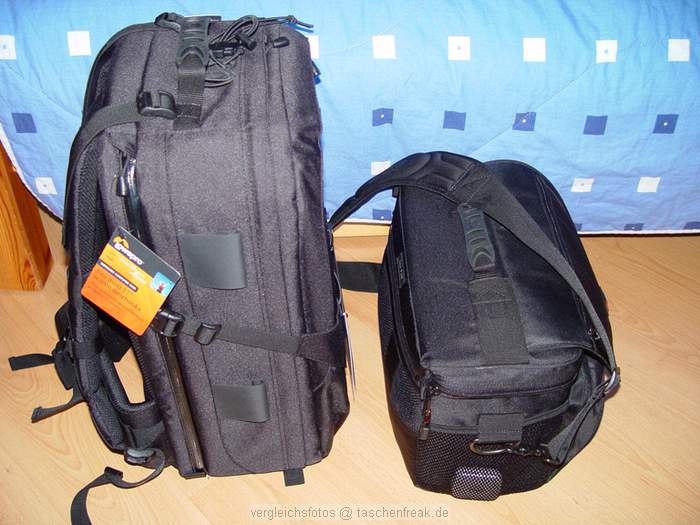 Vergleichsfotos Lowepro CompuTrekker Plus AW vs. Nova 5 AW\n\nFoto von Timo - DANKE DAFR!\n\nKommentar des Nutzers:\n\nvielleicht kann das ja auch helfen um die Grenverhltnisse abzuschtzen\n\n\nIn die Nova ging ein Teil immer NICHT rein entweder der Blitz oder ein Objektiv mute dran glauben\n\nnun kann ich auch meine "alte" Sony und mein Fernglas mitschleppen.