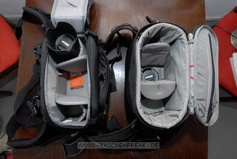 LOWEPRO INVERSE 200 AW vs. THINK TANK PHOTO SPEED FREAK\n\nFoto und Text von Oliver Biederbeck - VIELEN DANK!\n\nKommentar:\n\nVergleich zwischen einer Lowepro Inverse 200 AW (links)und einer Think Tank Photo Speed Freak. Auch wenn sich die Herstellerangaben grenmig deutlich unterscheiden, fallen beide Taschen in Breite und Lnge fast gleich aus.