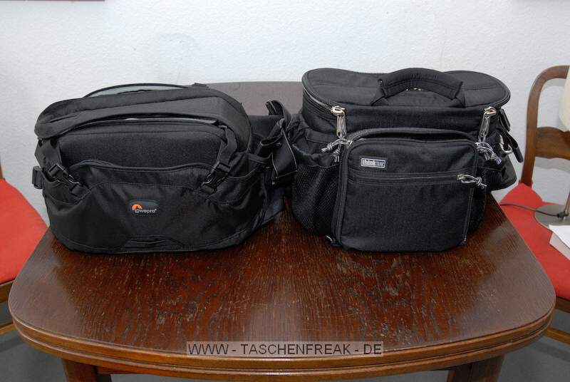 LOWEPRO INVERSE 200 AW vs. THINK TANK PHOTO SPEED FREAK\n\nFoto und Text von Oliver Biederbeck - VIELEN DANK!\n\nKommentar:\n\nVergleich zwischen einer Lowepro Inverse 200 AW (links) und einer Think Tank Photo Speed Freak. Deutlich zu erkennen ist der Grenunterschied in der Hhe.