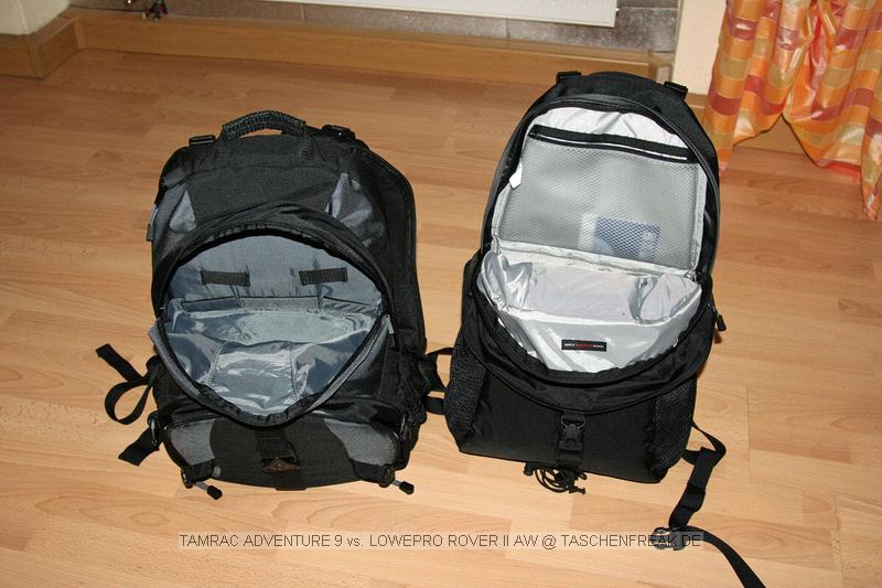 VERGLEICH: TAMRAC ADVENTURE 9 vs. LOWEPRO ROVER AW II\n\nFoto von Jens Krämer - VIELEN DANK!\n\nKommentar des Nutzers:\n\nHallo,\n \nhier ein Vergleich des Tamrac Adventure 9 vs. Lowepro Rover AW II\n \nTamrac:\nLeicht\nLaptopfach\nAngenehmer Zugriff auf die Ausrüstung\nDaypack\nTeil-Fotoausrüstung \n \nLowepro:\nDayback\nTeil-Fotoausrüstung\nAll Weather Cover\n \nFazit:\nTamrac:\nLeicht\nDurchdacht\nAllrounder \n \nLowepro:\nAllrounder ohne Laptopfach\nGrößeres Daypack\nGrößeres Teil-Fotoausrüstung (70-200mm 2,8)\nPolsterung weicher, flexibler\n \nGruß Jens